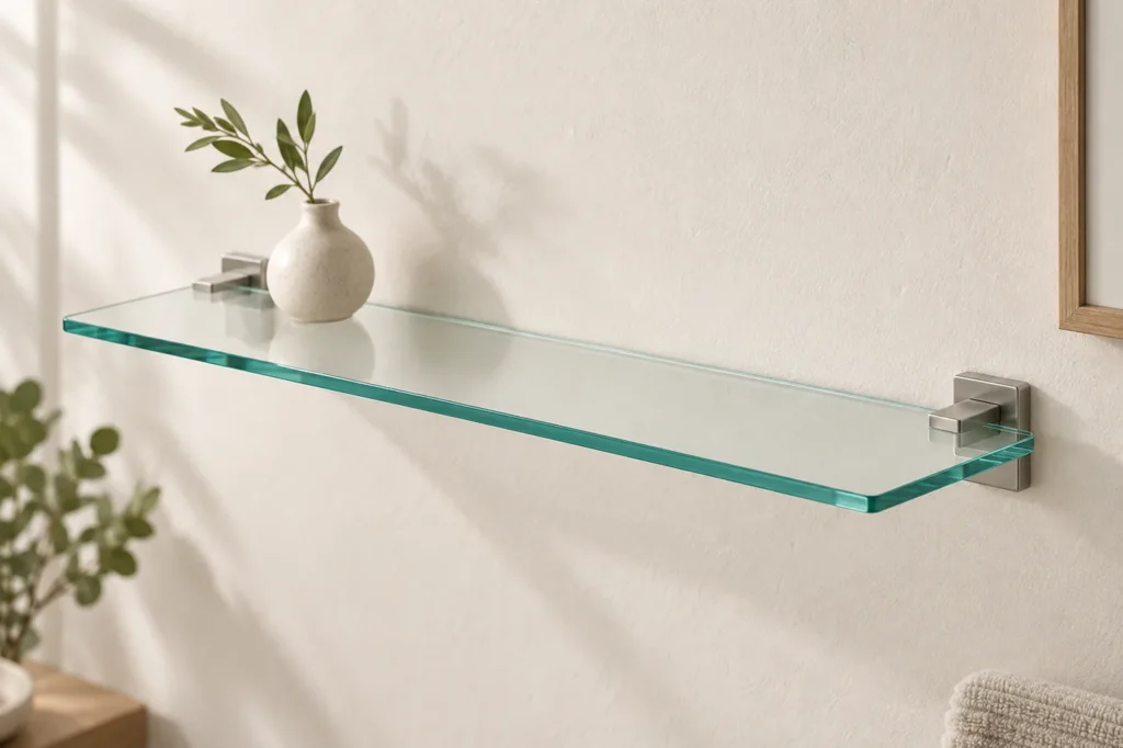Transparente Glas-Wandablage mit Edelstahlhaltern