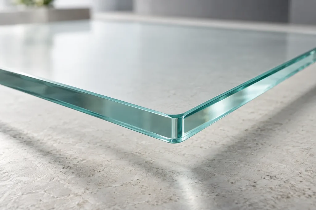 Klares Sicherheitsglas mit polierter Kante
